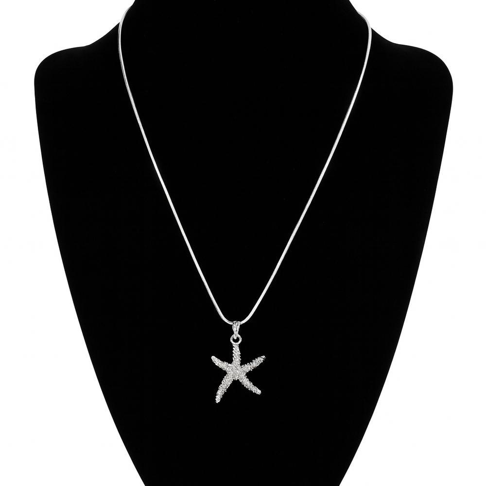Silver-Tone Crystal Starfish Pendant Necklace